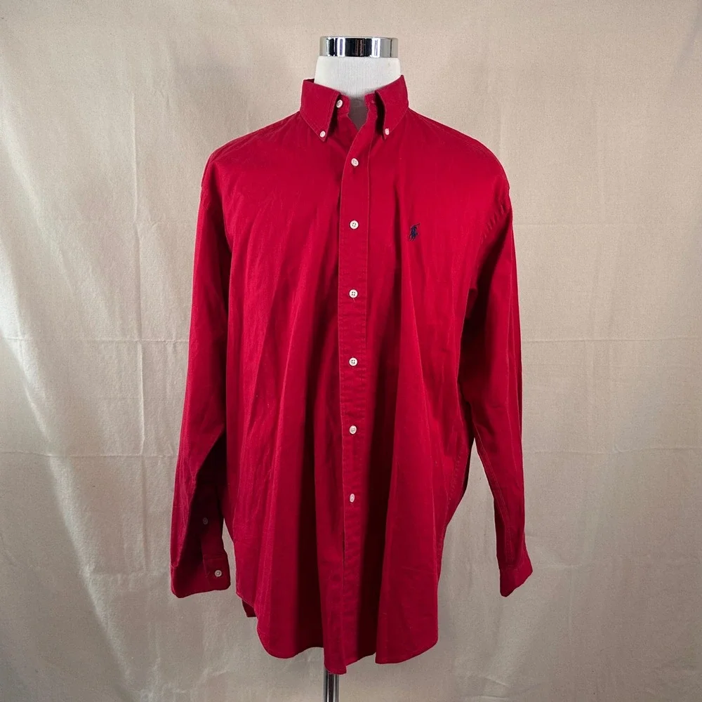 Polo Ralph Lauren Large Blaire Vintage Button Down Shirt Red Twill Cotton Mens